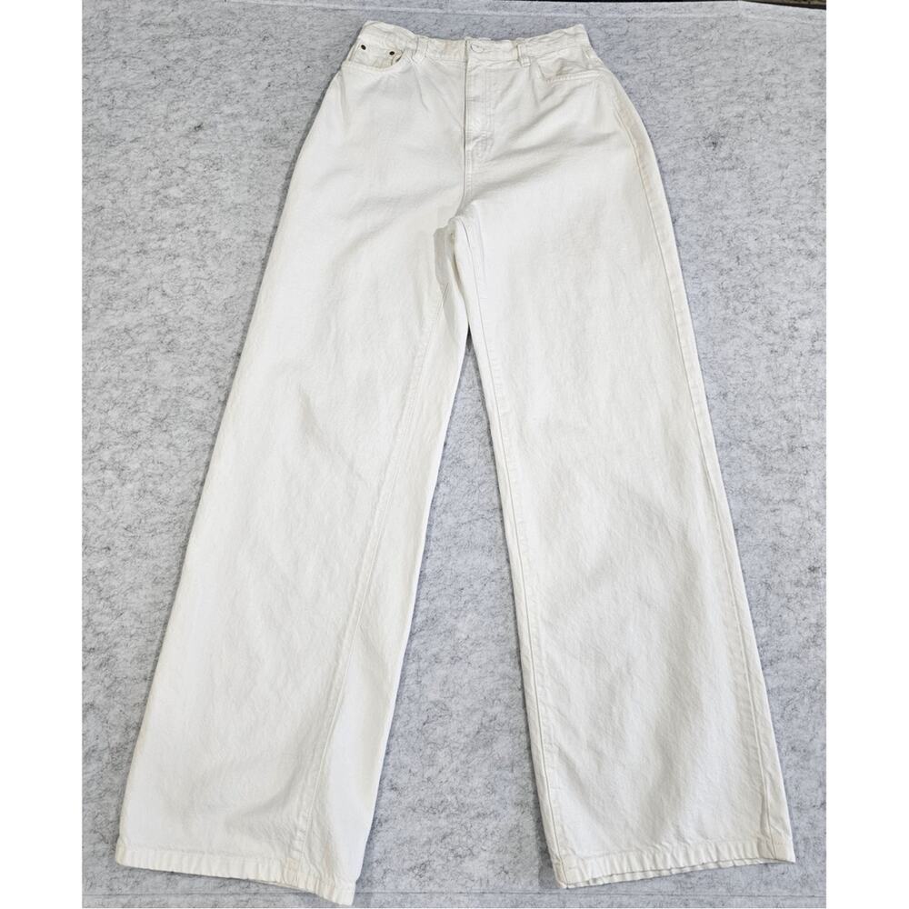 Bershka Wide Leg Jeans, White, High Rise, 100% Cotton, Spring, Womens Sz 6